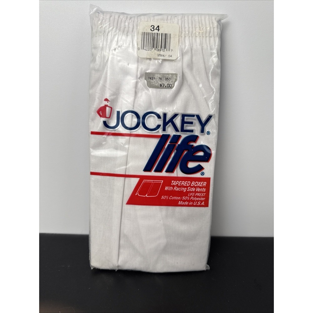 VTG 1984 Jockey Life Tapered Racing Boxer Shorts W-884 USA Made Men White Sz 34‎